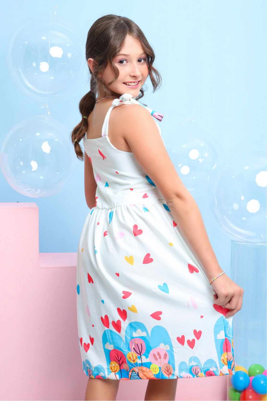 Vestido Infantil Lari Barrado Off-White