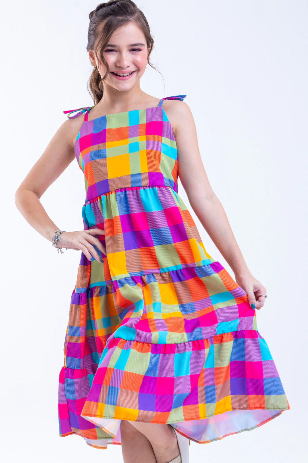 Vestido Infantil Xadrez Colorido Layara