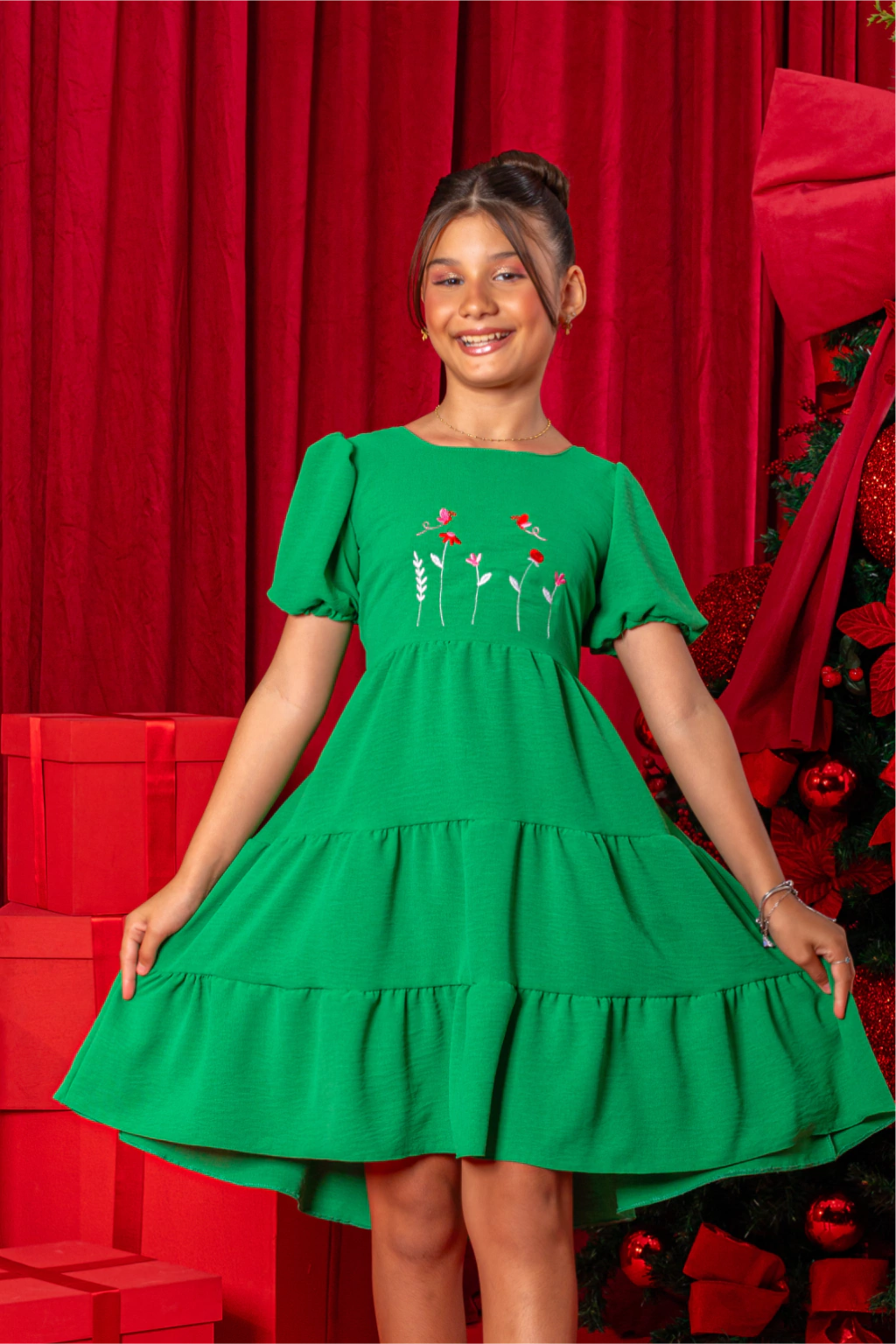 Vestido Valentina Verde Bordado