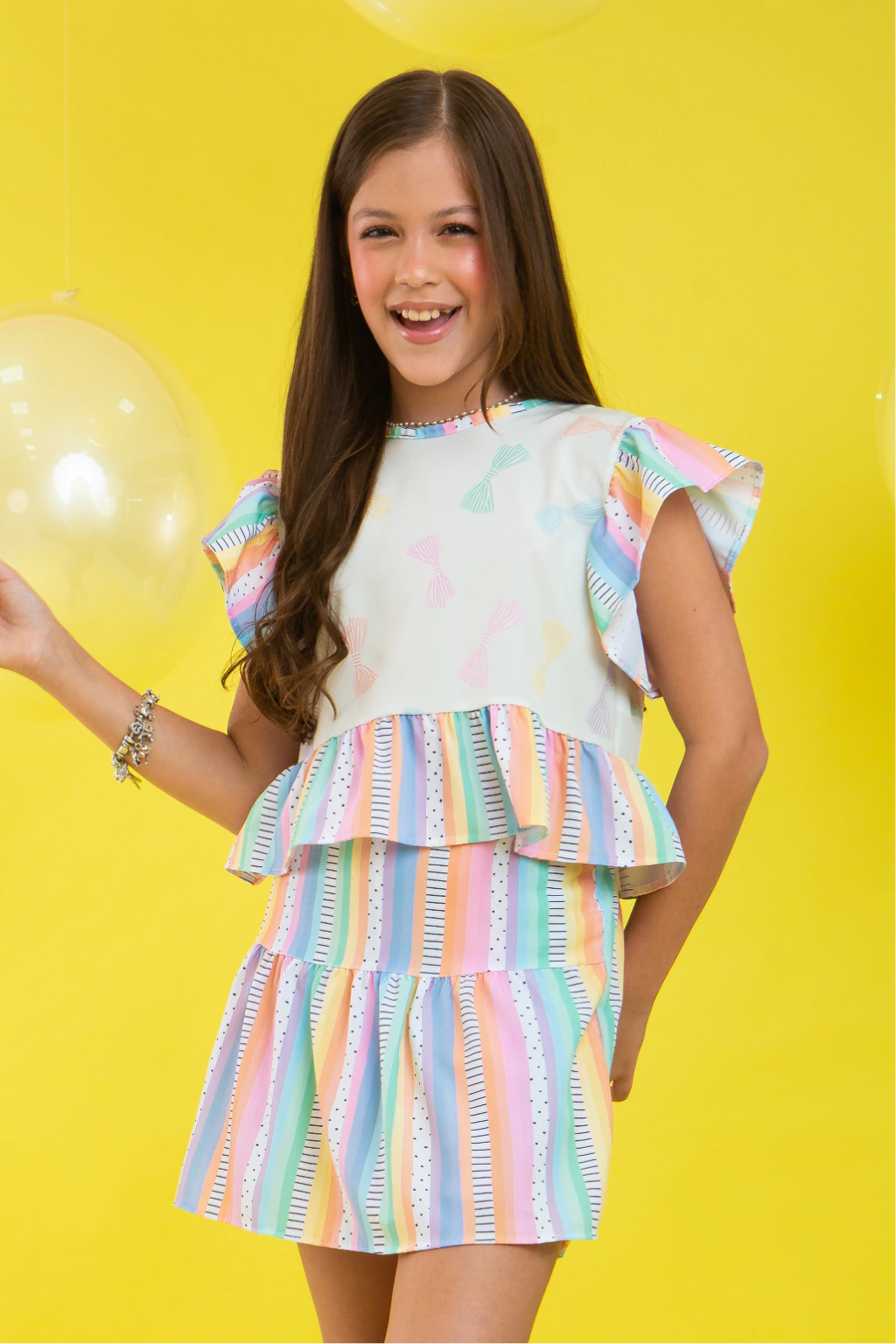 Conjunto Infantil Menina Dalila Colorido Claro (Short + Batinha)