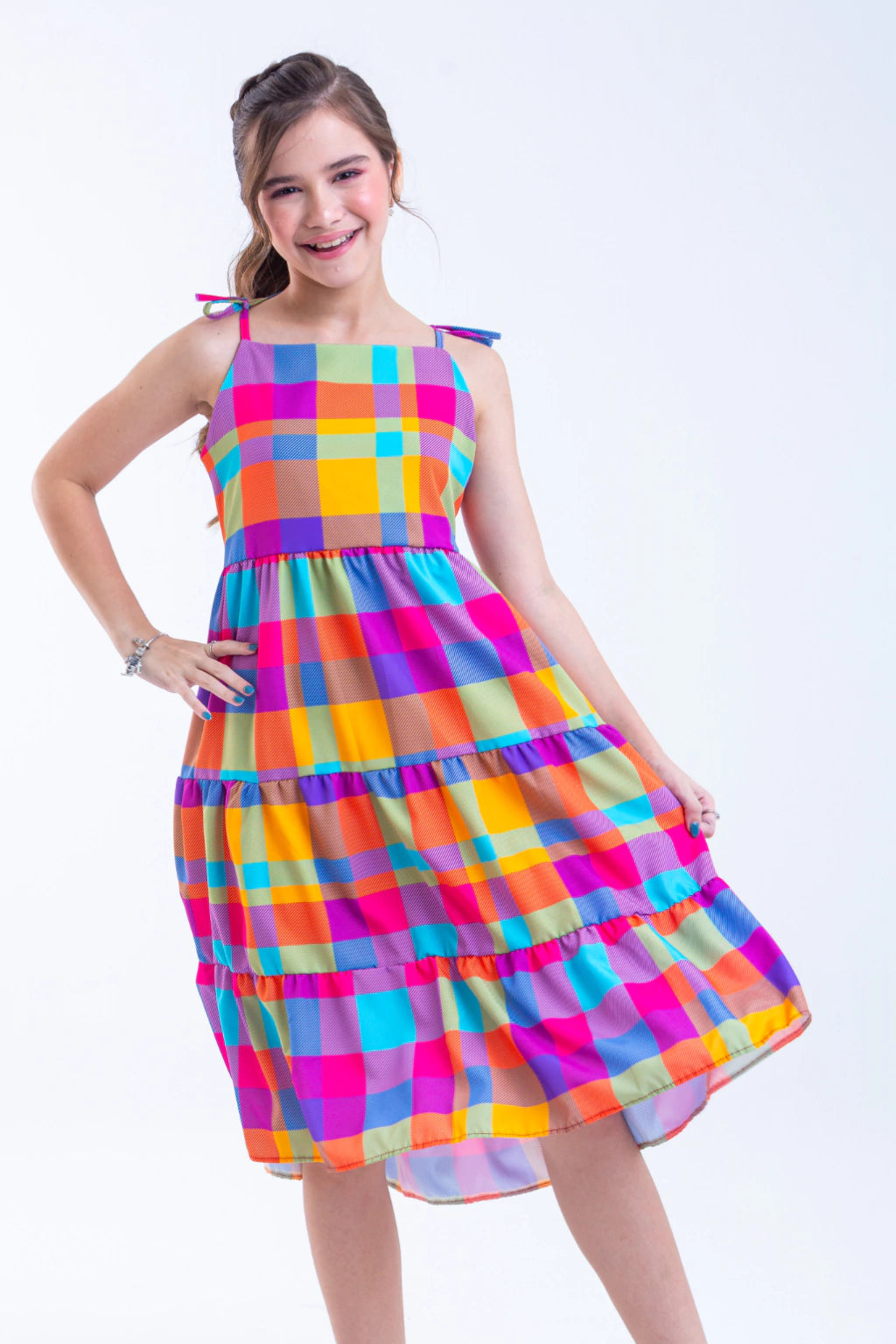 Vestido Infantil Xadrez Colorido Layara