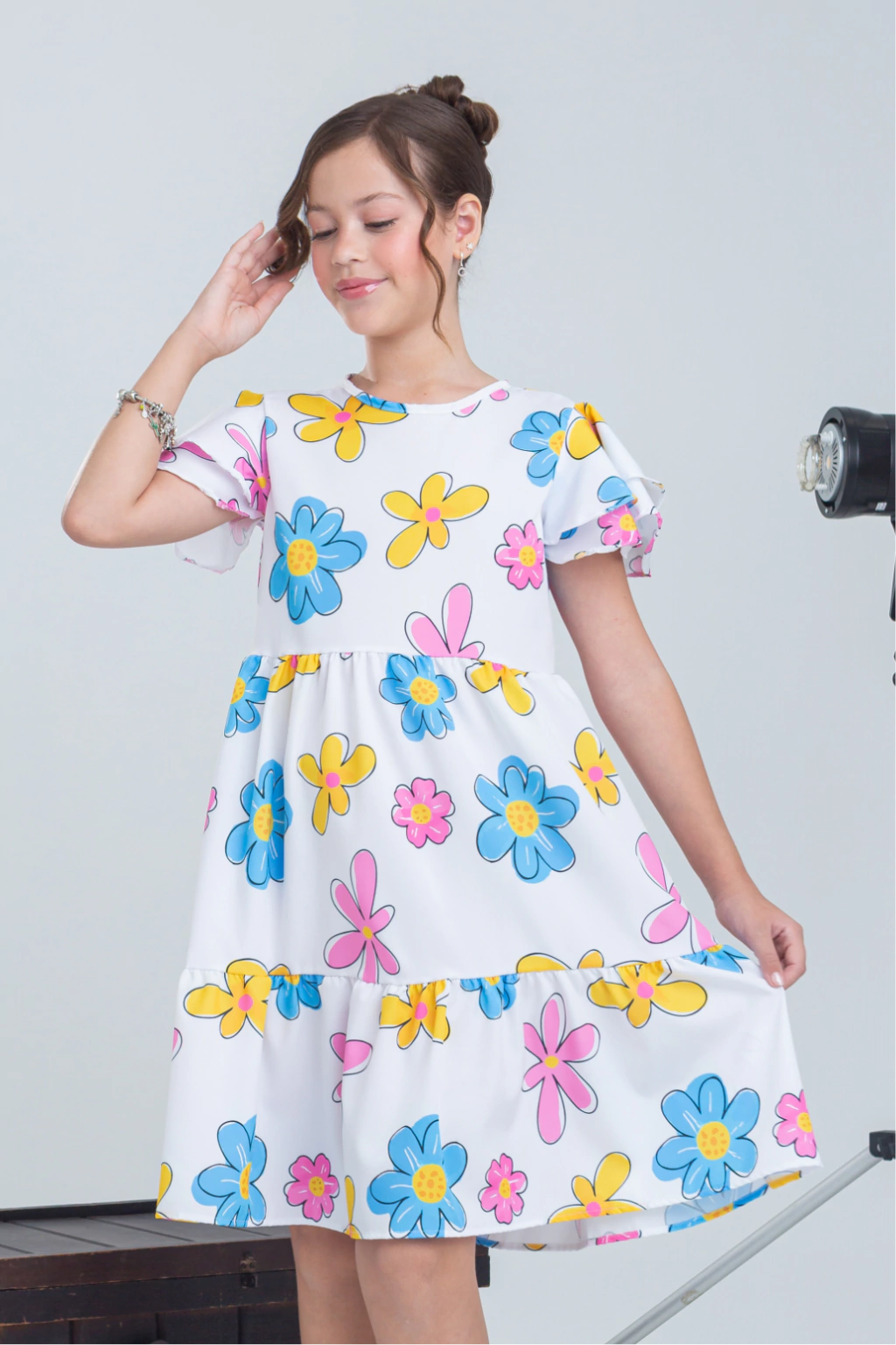 Vestido Infantil Angelina Branco Flores