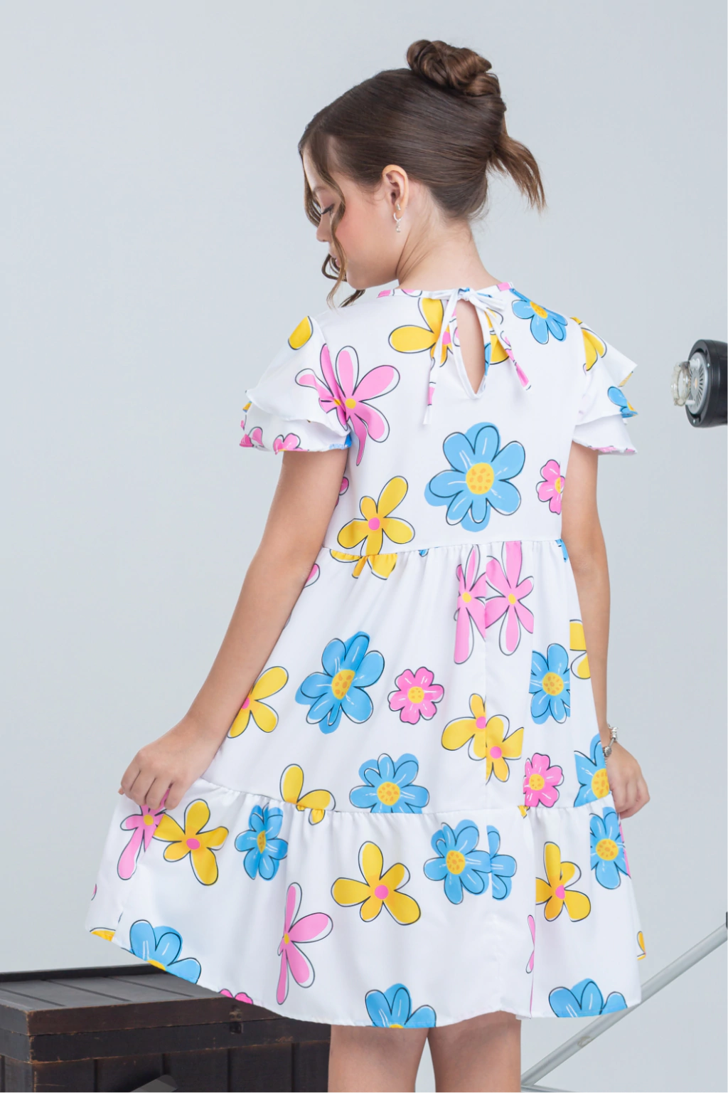 Vestido Infantil Angelina Branco Flores