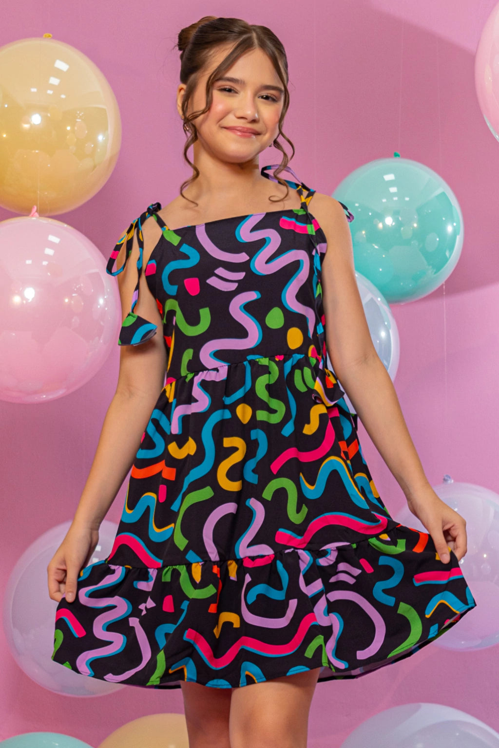 Vestido Infantil Liana Estampado Preto