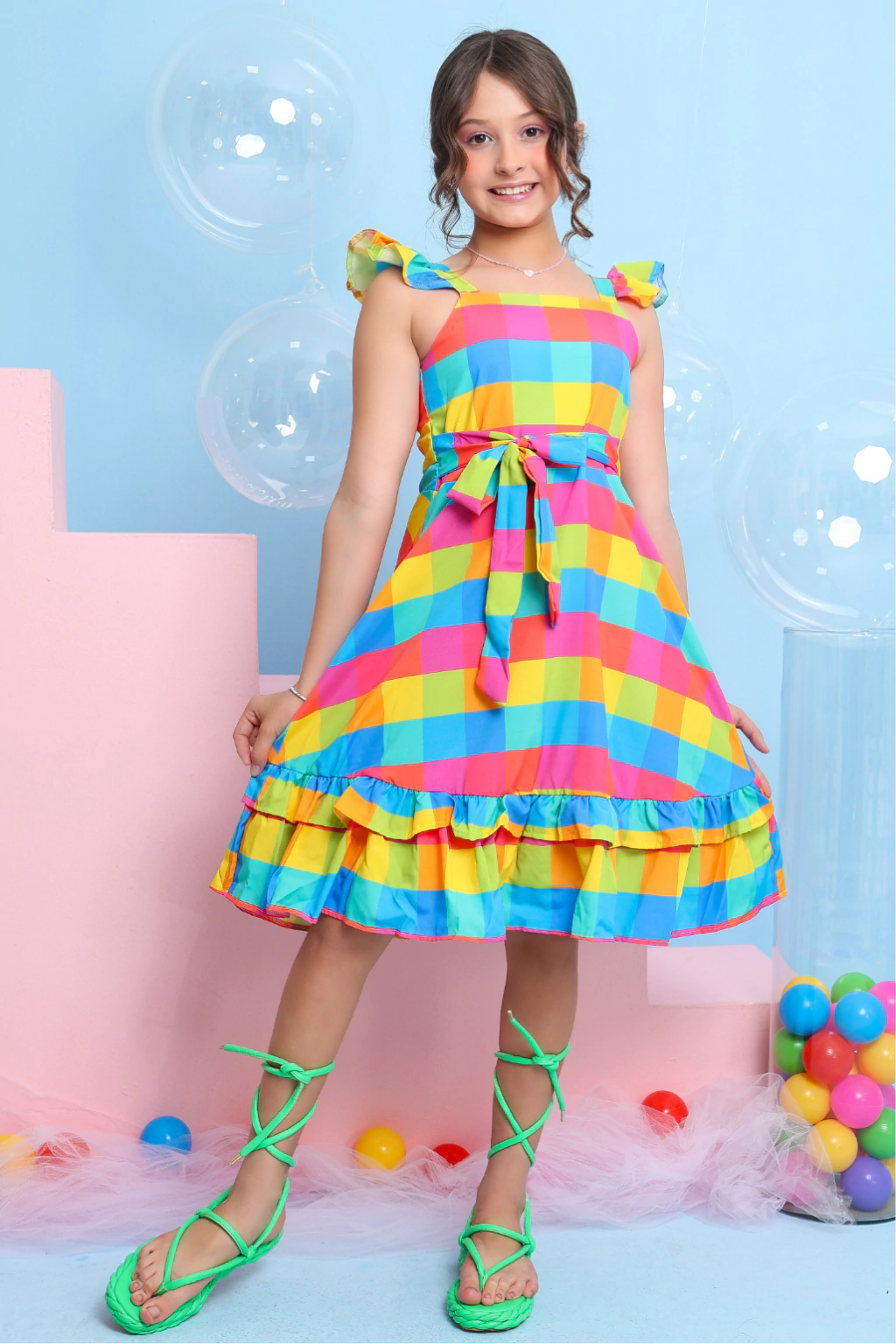 Vestido Xadrez Infantil Daniele Neon