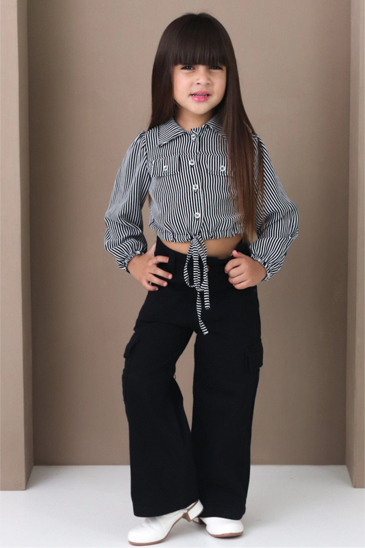 Calça Wide Leg Cargo Preta Infantil