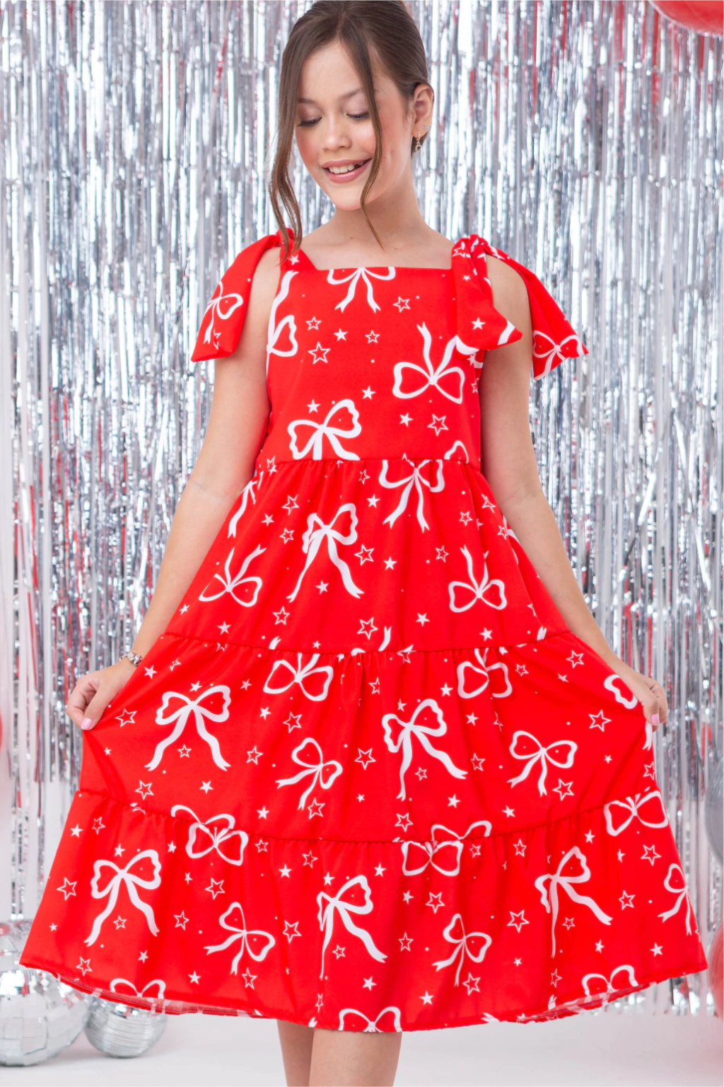 Vestido Infantil Eliza Vermelho Laços