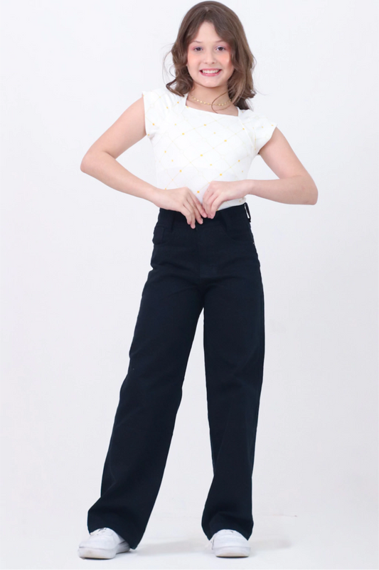 Calça Jeans Preta Wide Leg