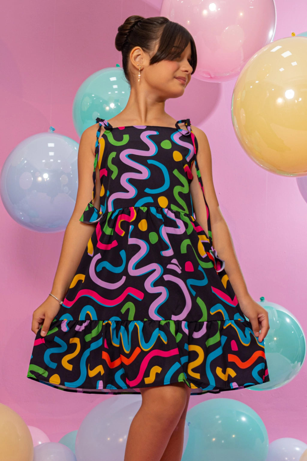 Vestido Infantil Liana Estampado Preto