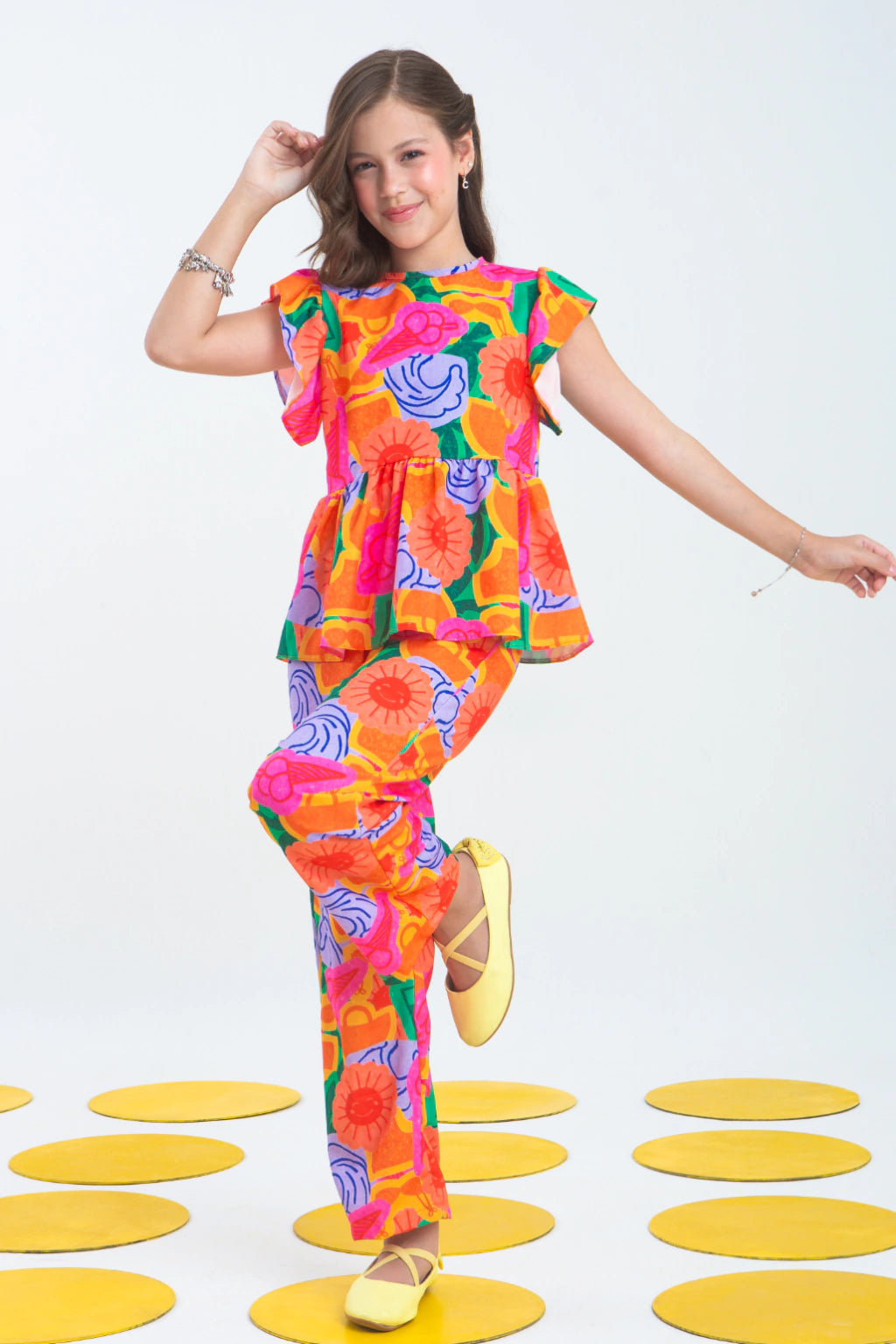 Conjunto Infantil Menina Lidiane Laranja (Calça + Batinha)