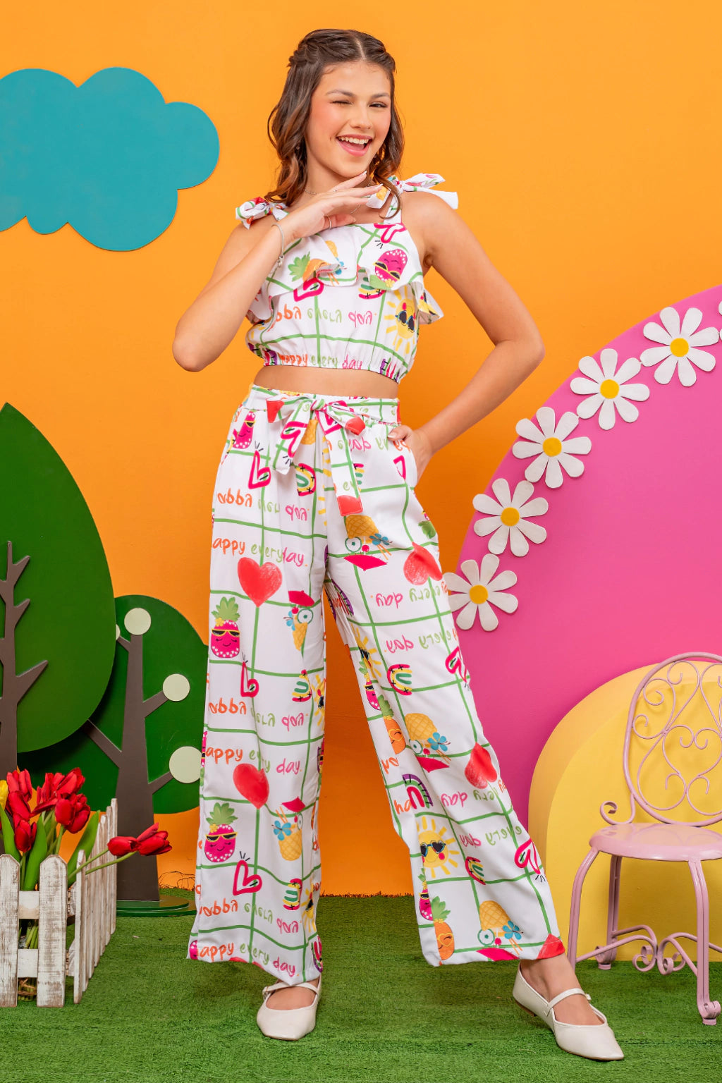 Conjunto Menina Stefany Frutas (Cropped + Calça)