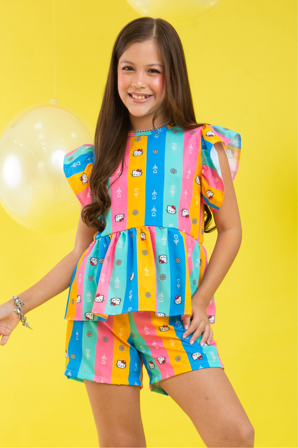 Conjunto Infantil Menina Tuane Colorido (Short + Batinha)