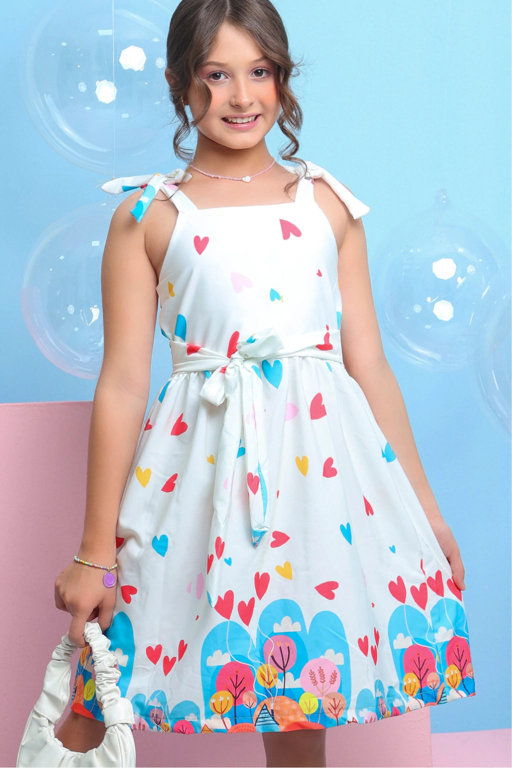 Vestido Infantil Lari Barrado Off-White