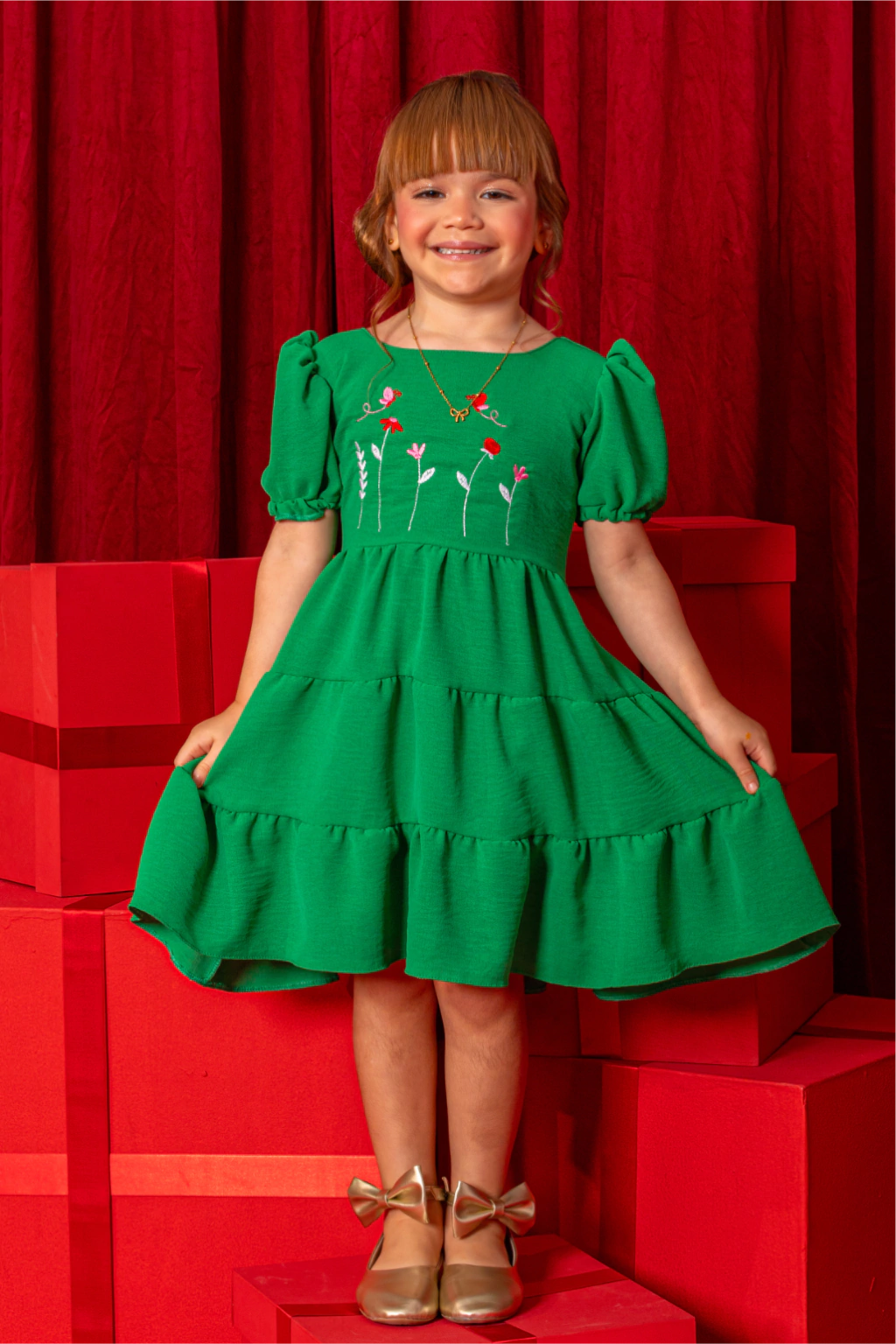 Vestido Valentina Verde Bordado