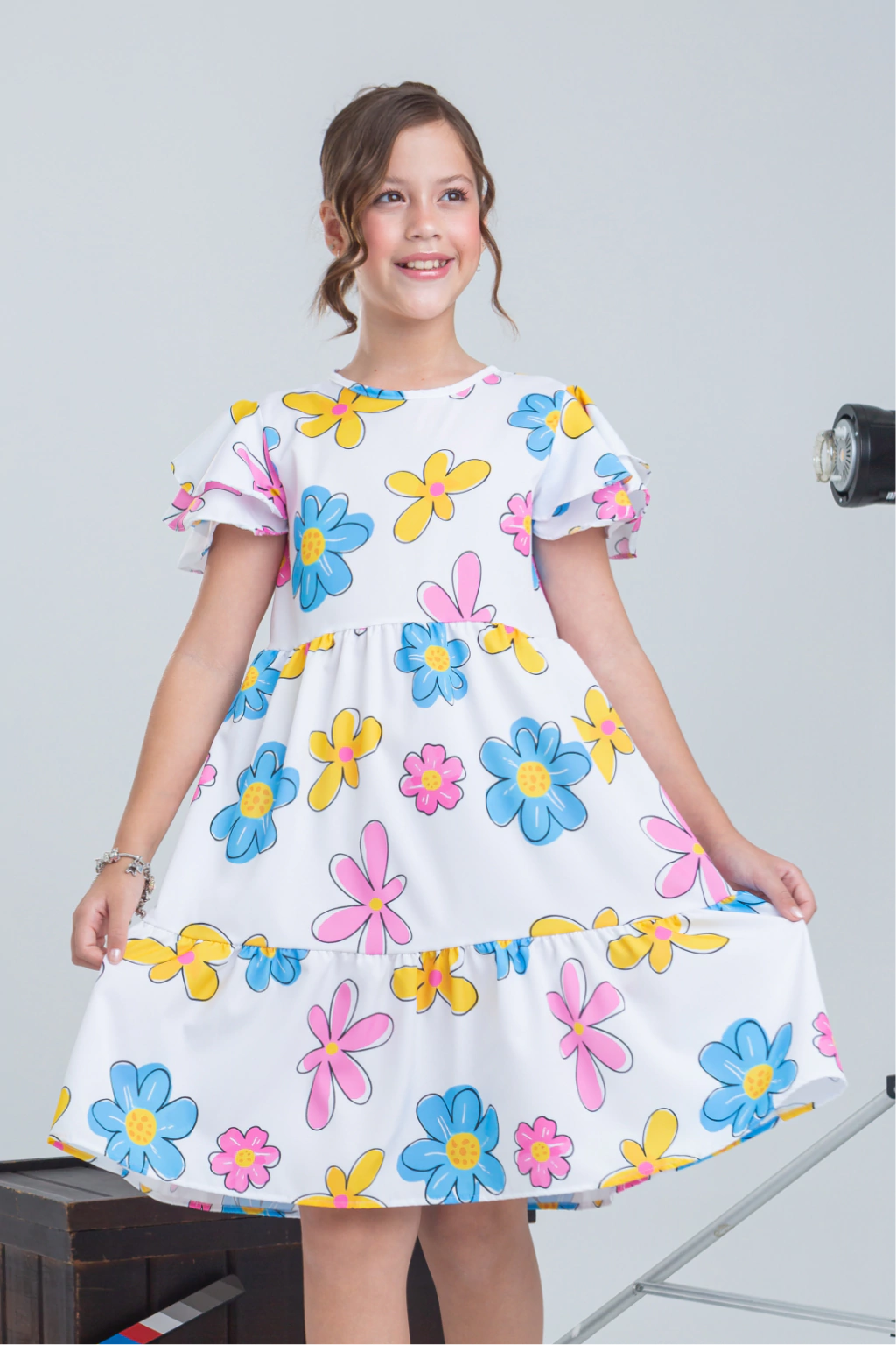 Vestido Infantil Angelina Branco Flores