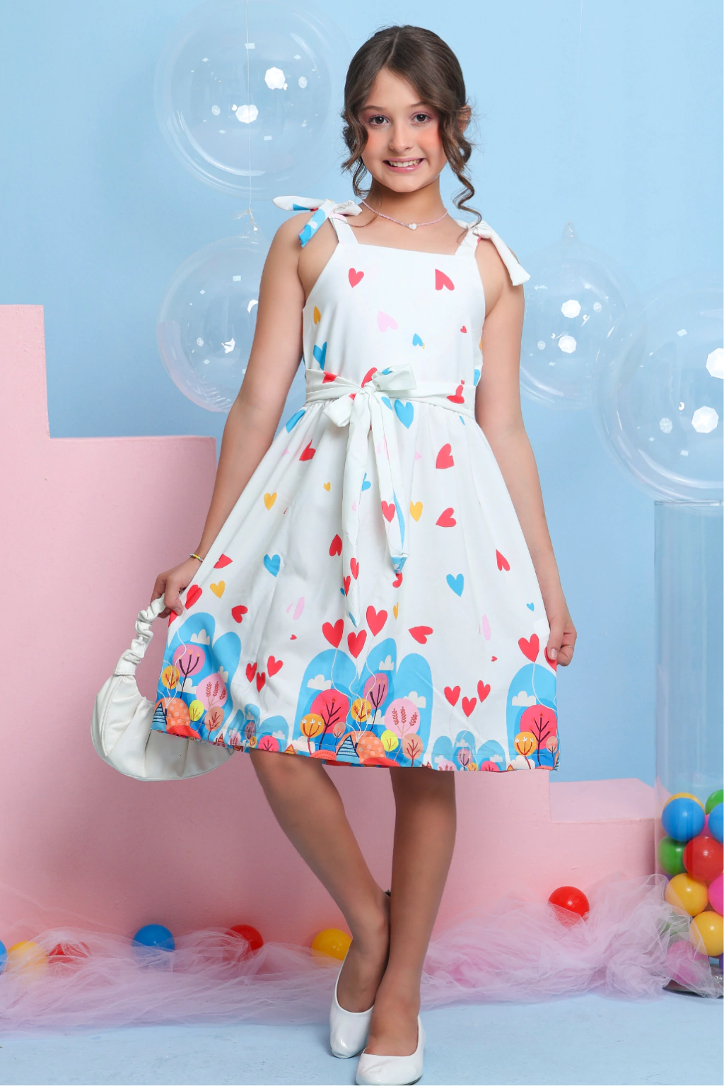 Vestido Infantil Lari Barrado Off-White