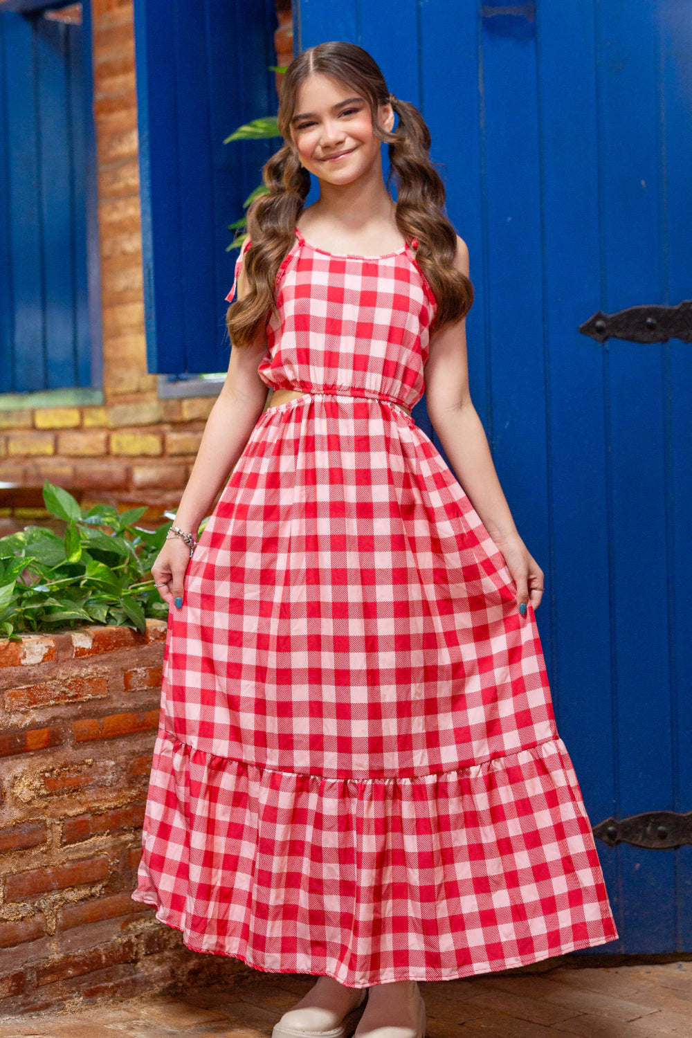 Vestido Infantil Xadrez Vermelho Elisa -