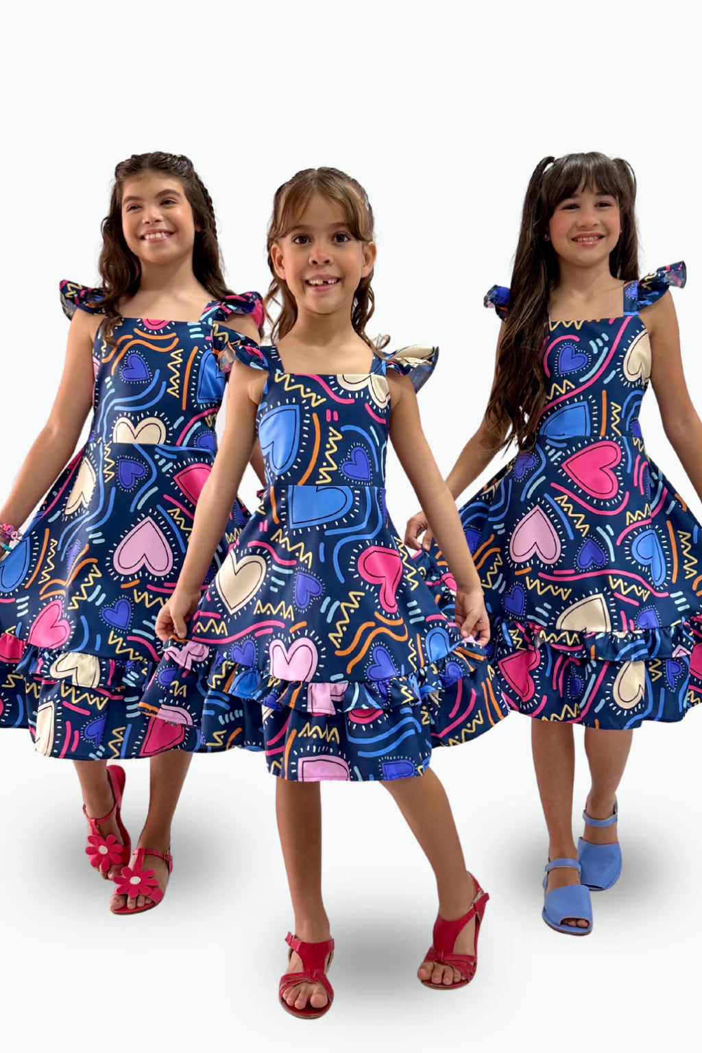 Vestido Infantil Daniele Azul Corações
