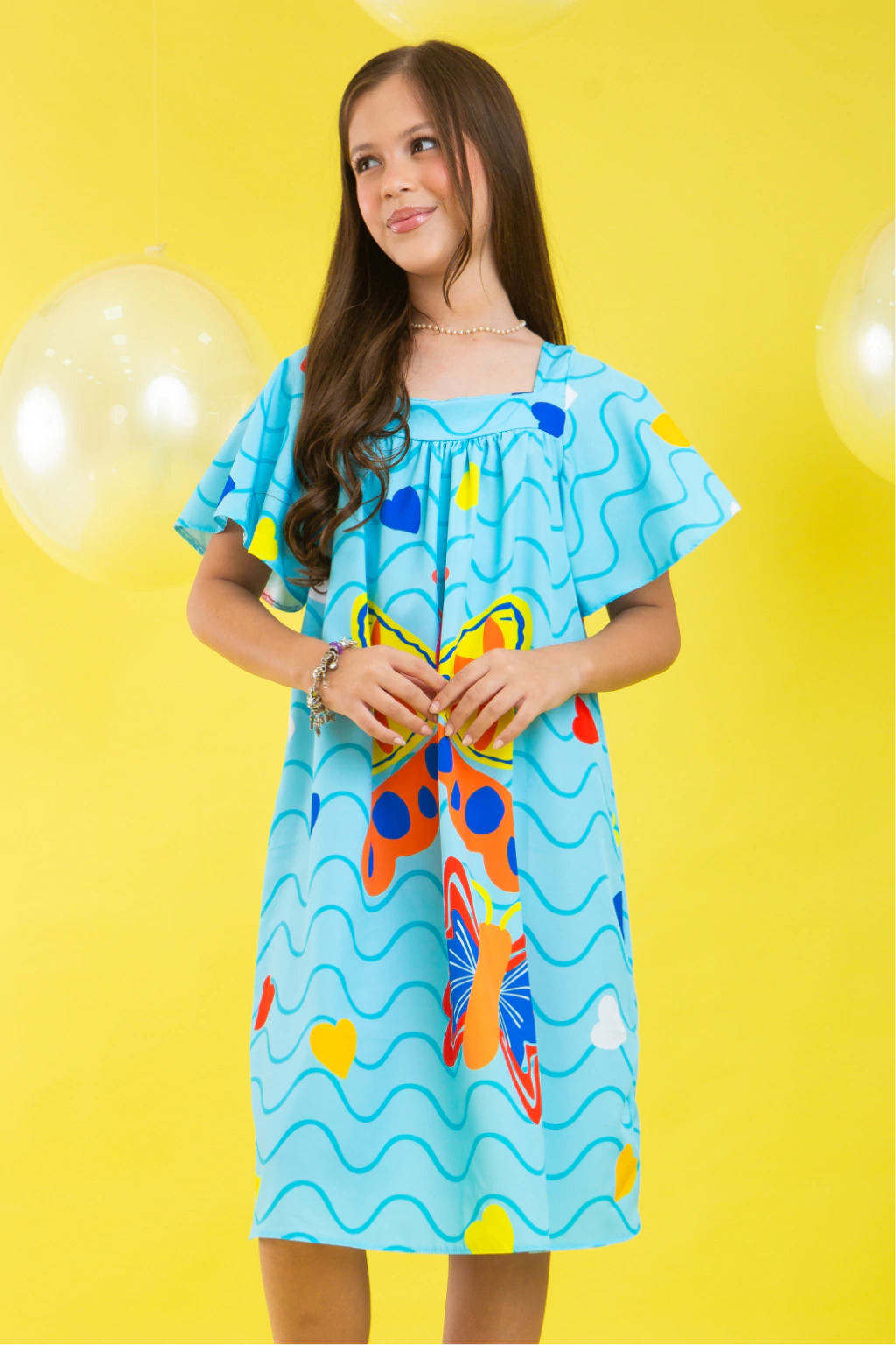 Vestido Infantil Azul Borboleta