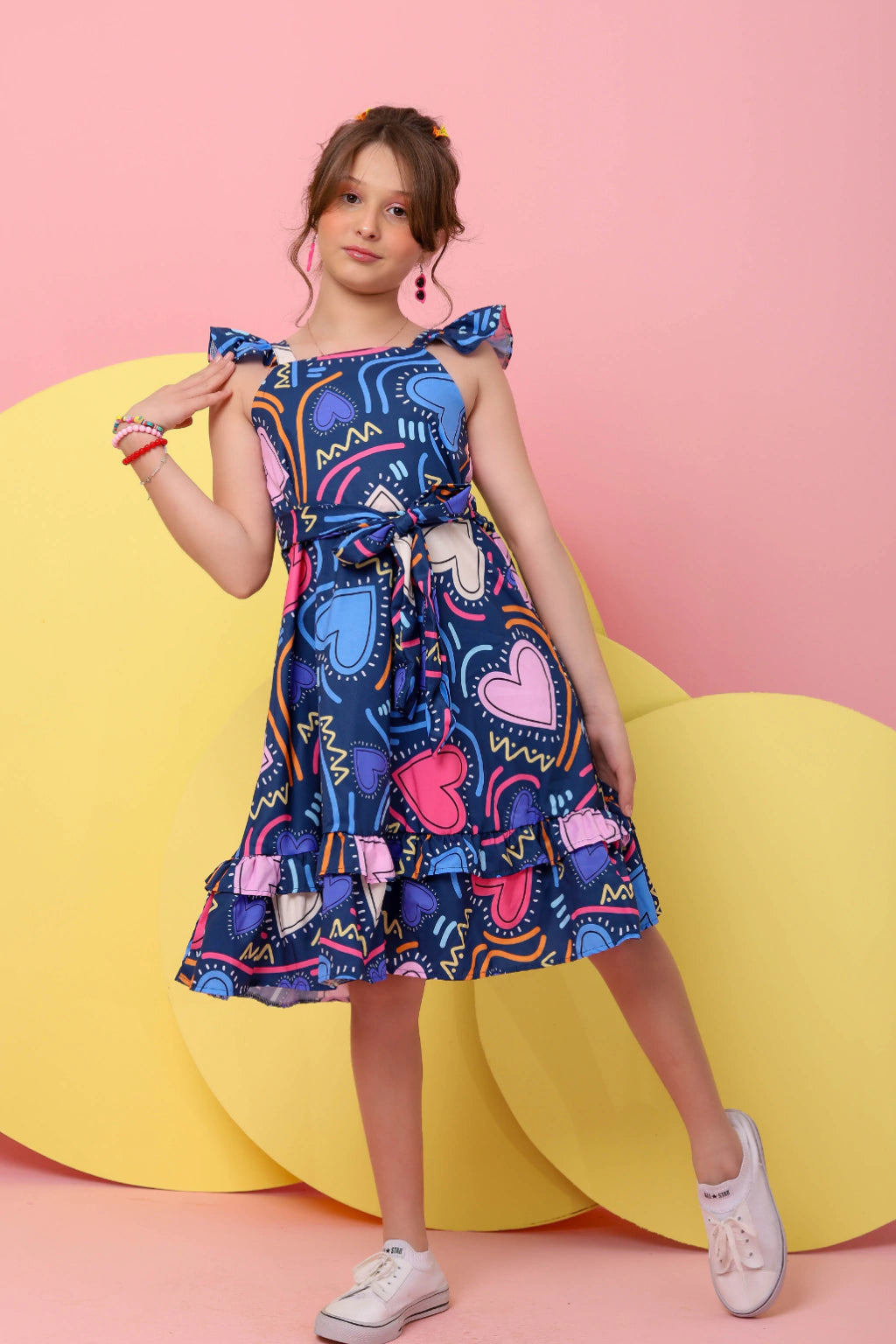 Vestido Infantil Daniele Azul Corações