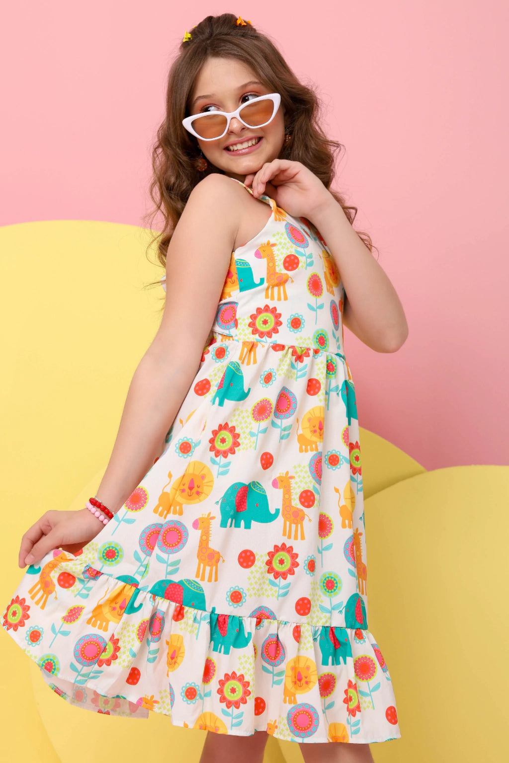 Vestido Infantil Jamile Amarelo Animais