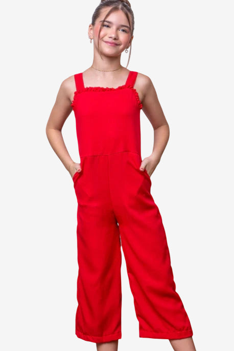 Macacão Infantil Menina Pantacourt Vermelho