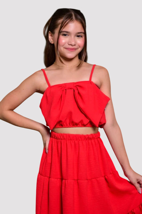 Conjunto Infantil Menina Alice Vermelho (cropped + saia) SEM TROCA OU DEVOLUÇÃO