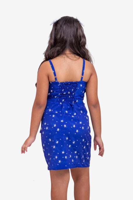 Vestido Infantil Max Laço Azul Estrela - SEM TROCA OU DEVOLUÇÃO