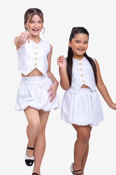 Conjunto Infantil Balonê Branco (Saia com short) - SEM TROCA OU DEVOLUÇÃO