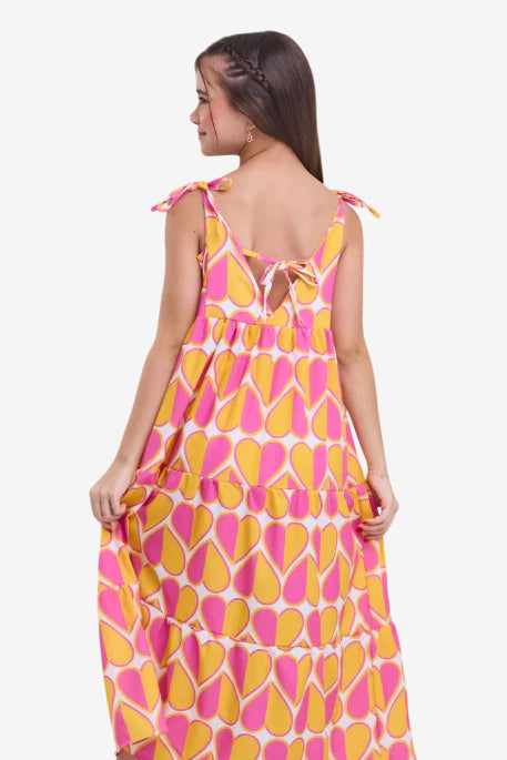 Vestido Infantil Longo Eleonor Amarelo e Rosa