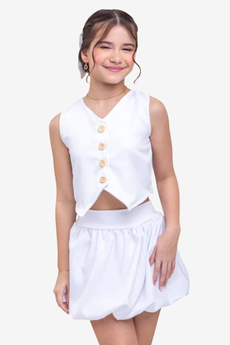 Conjunto Infantil Balonê Branco (Saia com short) - SEM TROCA OU DEVOLUÇÃO