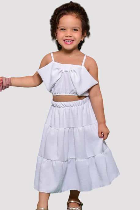 Conjunto Infantil Menina Alice Branco (cropped + saia com forro) SEM TROCA OU DEVOLUÇÃO