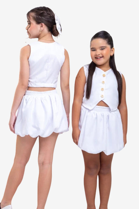 Conjunto Infantil Balonê Branco (Saia com short) - SEM TROCA OU DEVOLUÇÃO