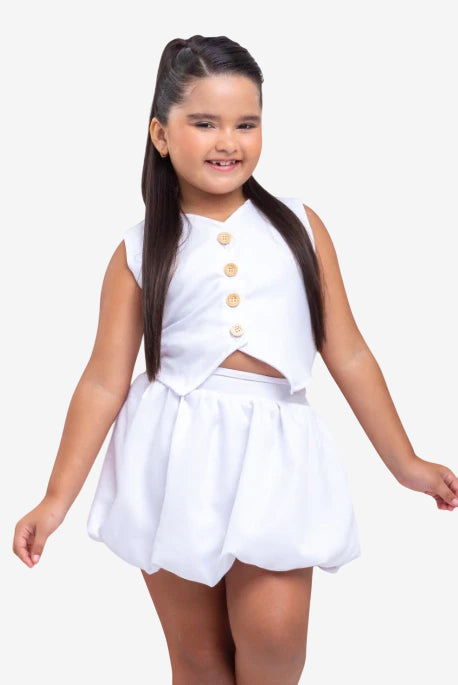 Conjunto Infantil Balonê Branco (Saia com short) - SEM TROCA OU DEVOLUÇÃO