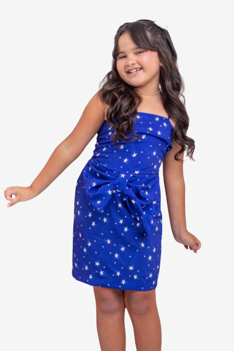 Vestido Infantil Max Laço Azul Estrela - SEM TROCA OU DEVOLUÇÃO