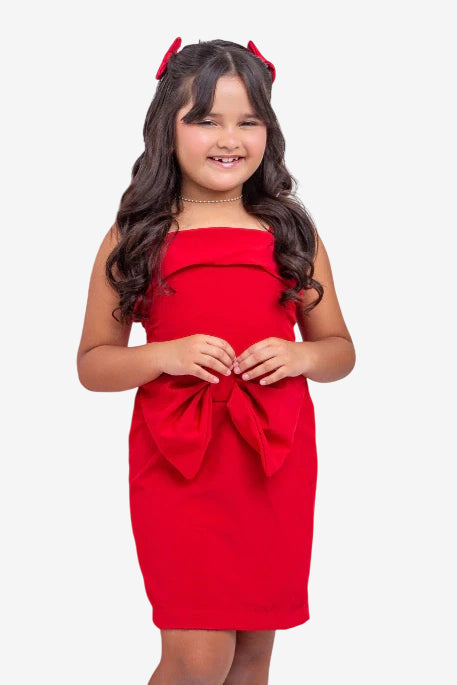 Vestido Infantil Max Laço Vermelho - SEM TROCA OU DEVOLUÇÃO