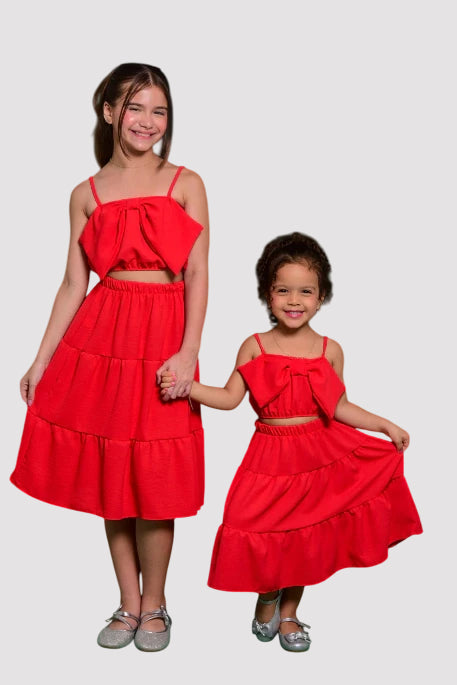 Conjunto Infantil Menina Alice Vermelho (cropped + saia) SEM TROCA OU DEVOLUÇÃO