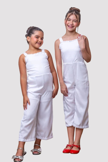 Macacão Infantil Menina Pantacourt Branco Forrado