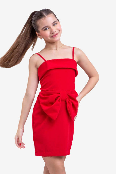 Vestido Infantil Max Laço Vermelho - SEM TROCA OU DEVOLUÇÃO