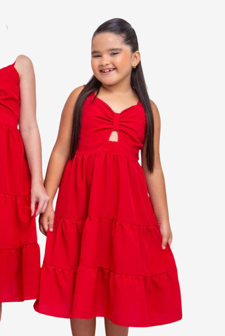 Vestido Infantil Midi Mica Vermelho