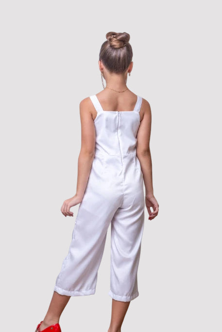 Macacão Infantil Menina Pantacourt Branco Forrado