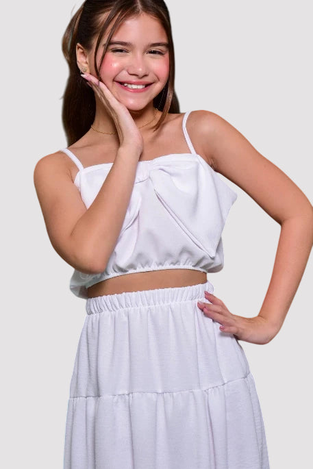 Conjunto Infantil Menina Alice Branco (cropped + saia com forro) SEM TROCA OU DEVOLUÇÃO