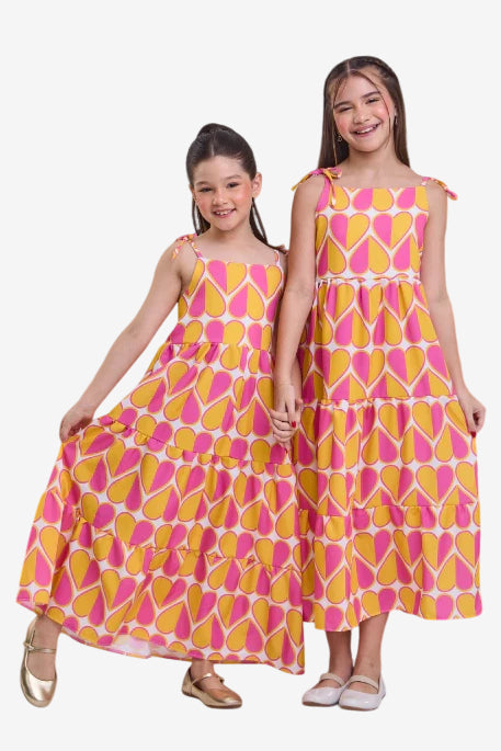 Vestido Infantil Longo Eleonor Amarelo e Rosa
