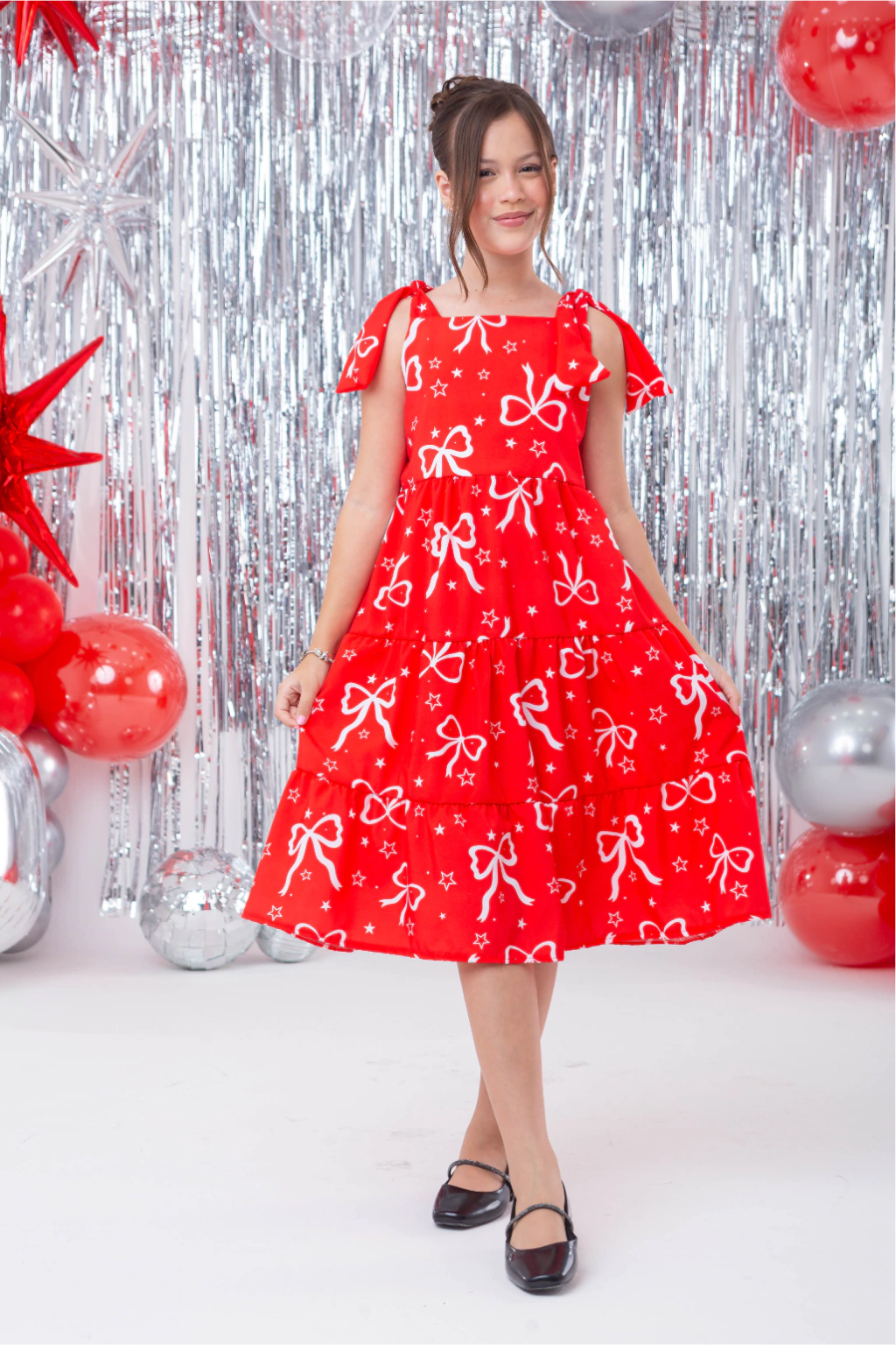 Vestido Infantil Eliza Vermelho Laços