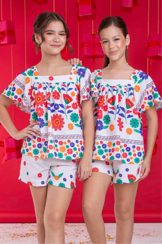 Conjunto Fantini Flores (Short + Batinha)