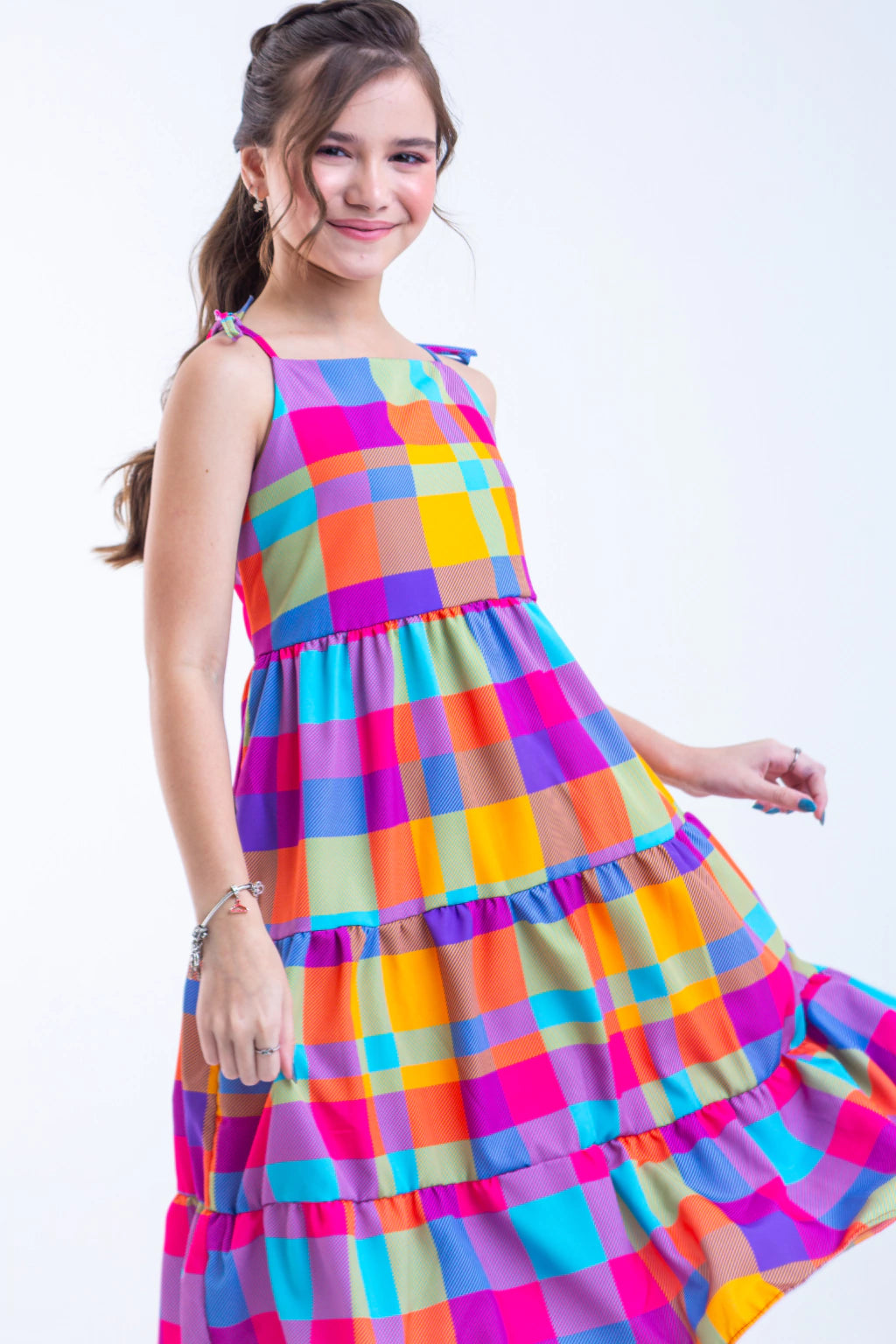Vestido Infantil Xadrez Colorido Layara