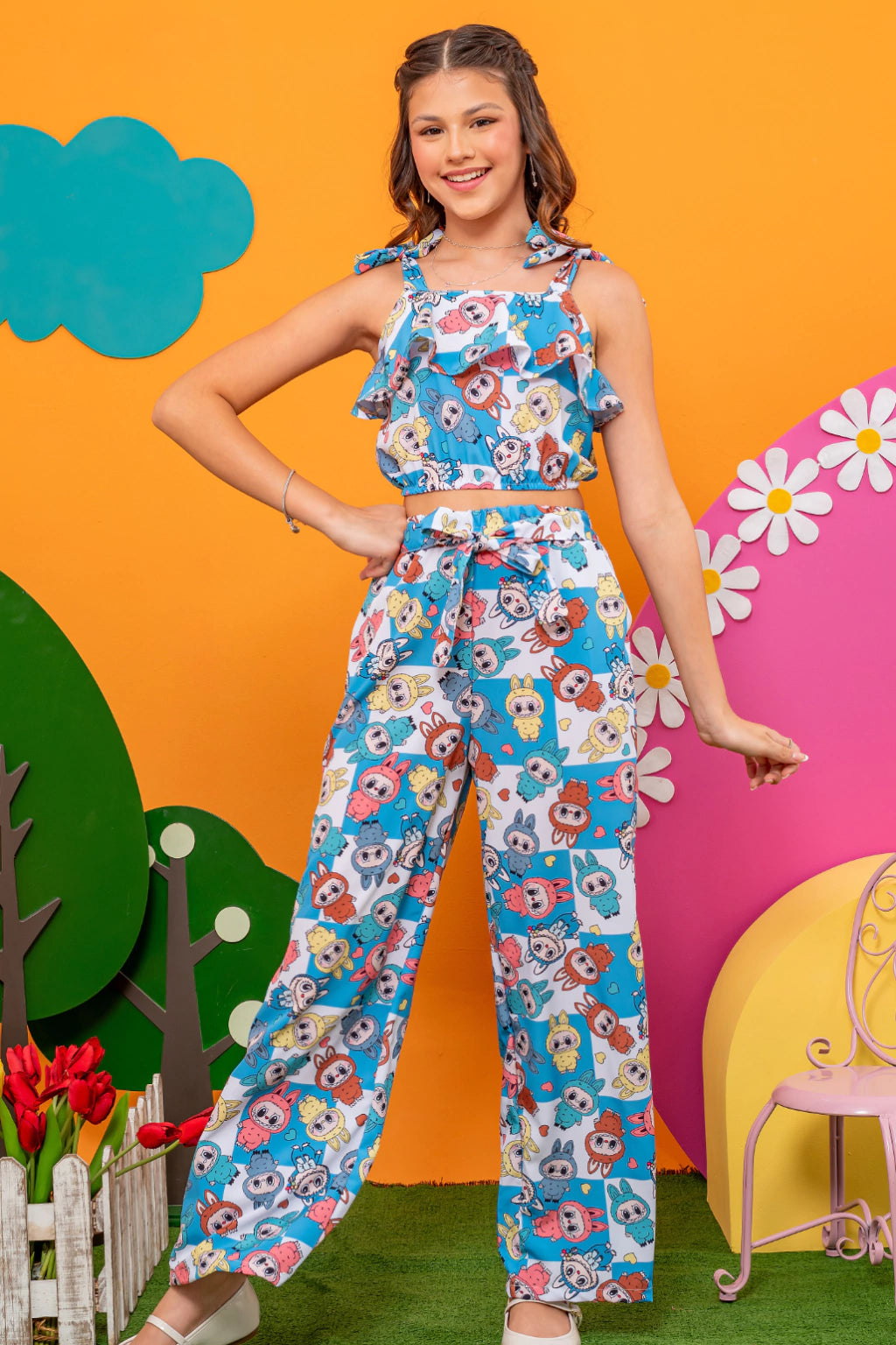 Conjunto Menina Stefany Labubu Azul (Cropped + Calça)-SEM TROCA OU DEVOLUÇÃO