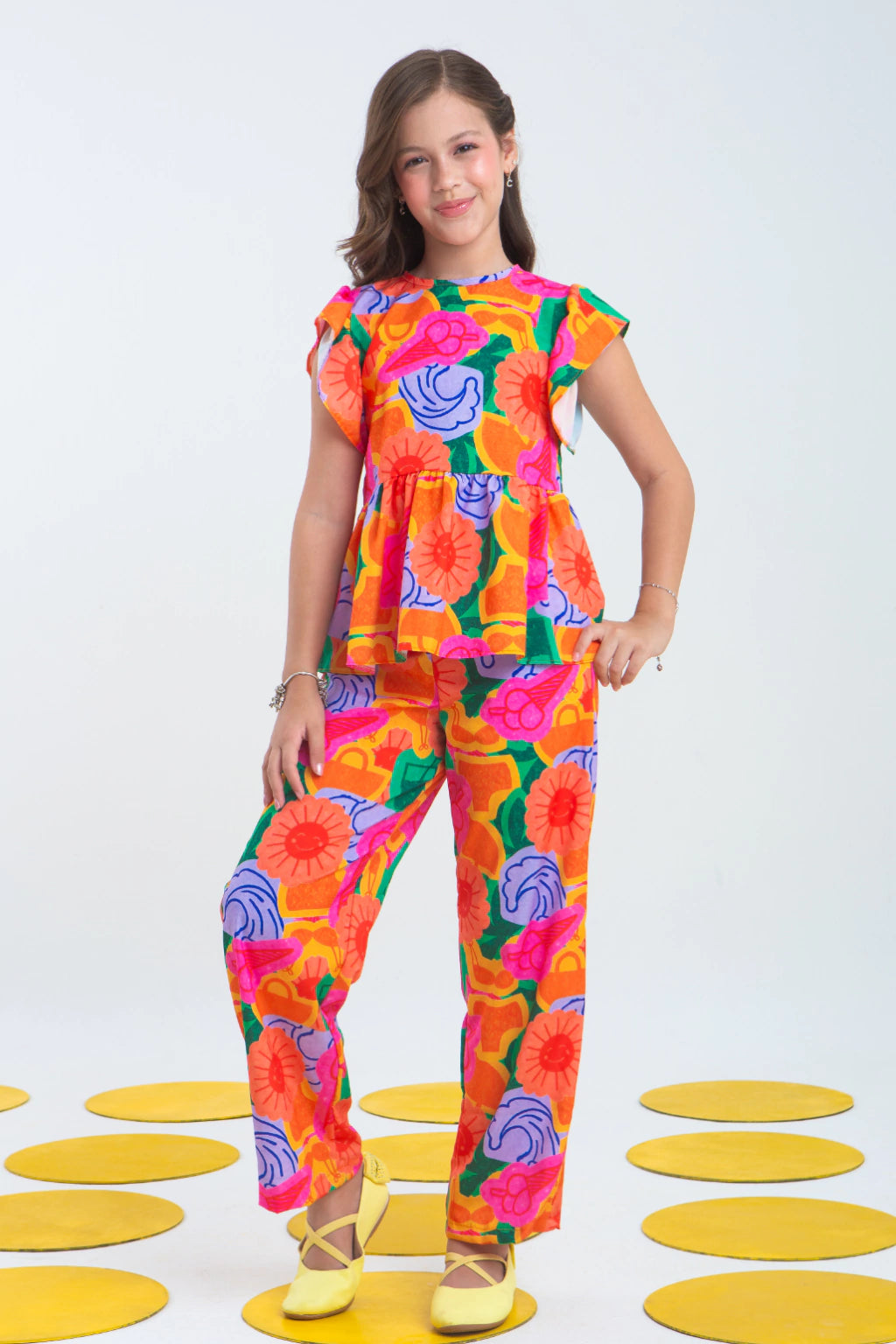 Conjunto Infantil Menina Lidiane Laranja (Calça + Batinha)