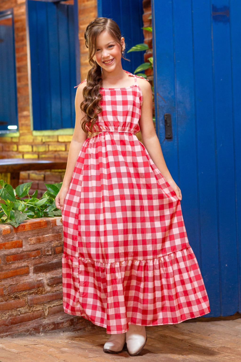 Vestido Infantil Xadrez Vermelho Elisa -