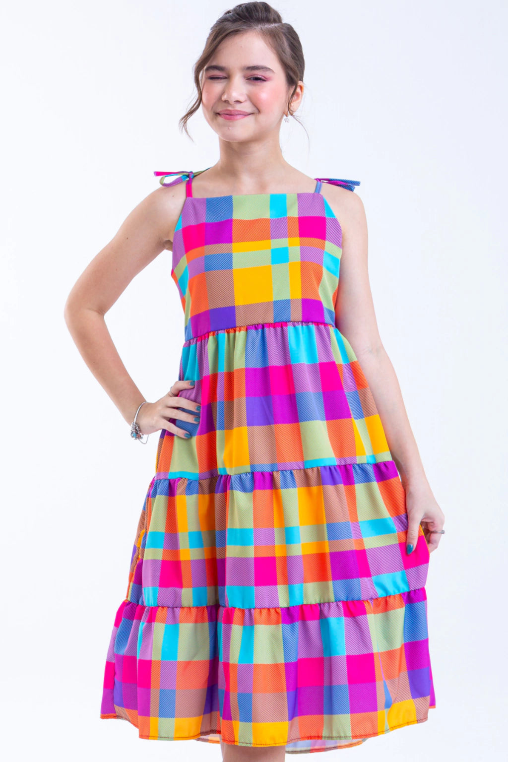 Vestido Infantil Xadrez Colorido Layara